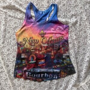 McBling Y2K New Orleans Bourbon Street Rhinestone Racerback Tank Top Small Multi